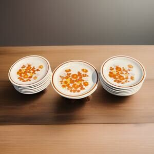 Ekco Eterna Camelot Mellow Valley Bowls Lot 14 Orange Floral Retro Japan MCM